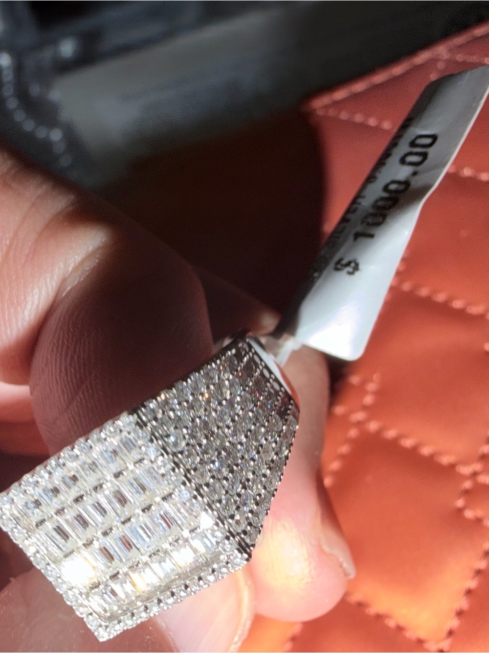 Men's Silver-Tone Pavé Square Pendant in White Crystal